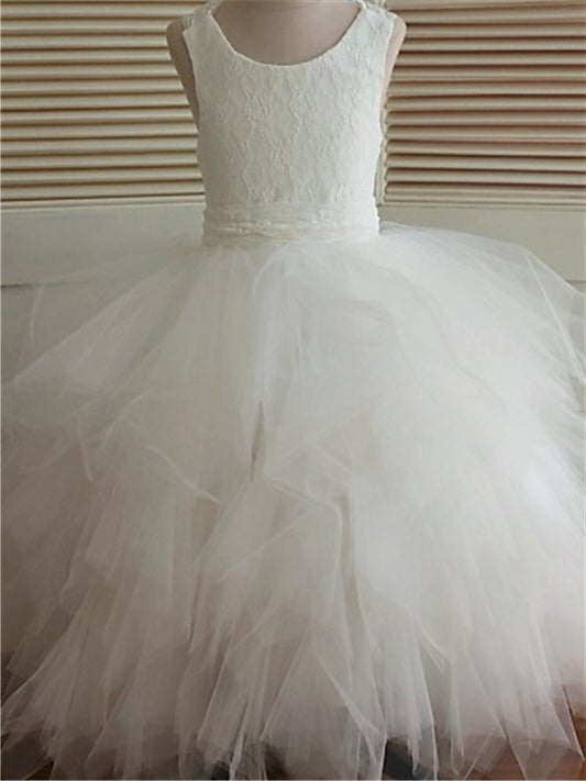 Gown Lace Ankle-Length Sleeveless Tulle Scoop Ball Flower Girl Dresses