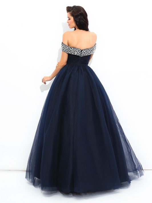 Beading Gown Off-the-Shoulder Sleeveless Long Ball Net Quinceanera Dresses