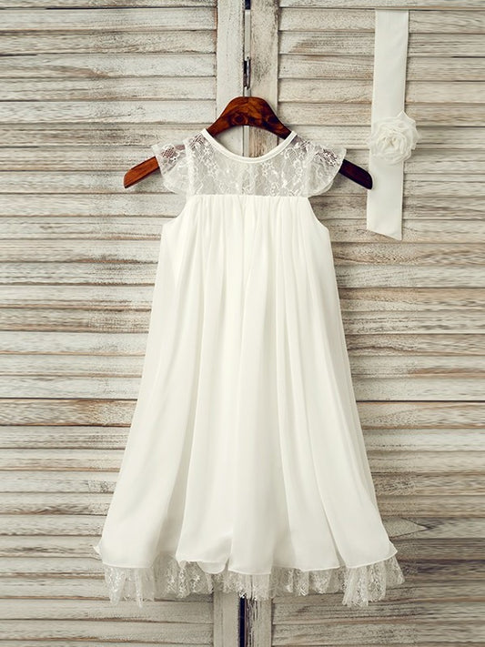 Scoop Chiffon A-Line/Princess Sleeveless Tea-Length Lace Flower Girl Dresses