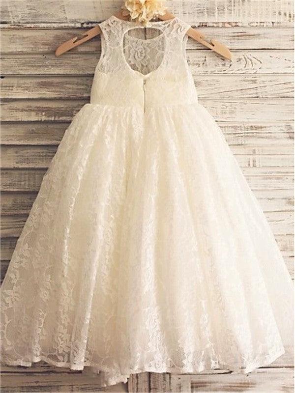Sleeveless Ankle-Length Lace A-line/Princess Scoop Flower Girl Dresses