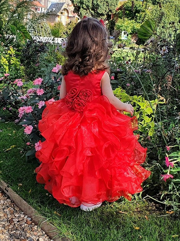 Ball Scoop Layers Sleeveless Ankle-Length Gown Organza Flower Girl Dresses