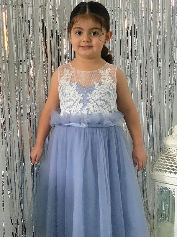 A-Line/Princess Sleeveless Scoop Tulle Lace Knee-Length Flower Girl Dresses