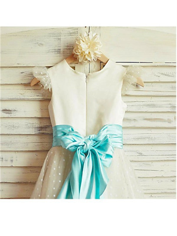 Tulle Tea-Length Jewel A-line/Princess Sleeveless Layers Flower Girl Dresses