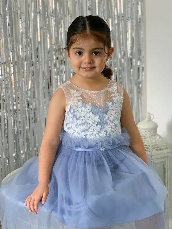 A-Line/Princess Sleeveless Scoop Tulle Lace Knee-Length Flower Girl Dresses