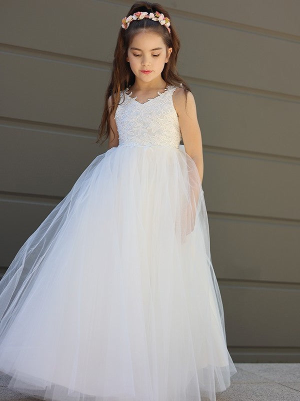 Bowknot A-Line/Princess Floor-Length Tulle Sleeveless Sweetheart Flower Girl Dresses
