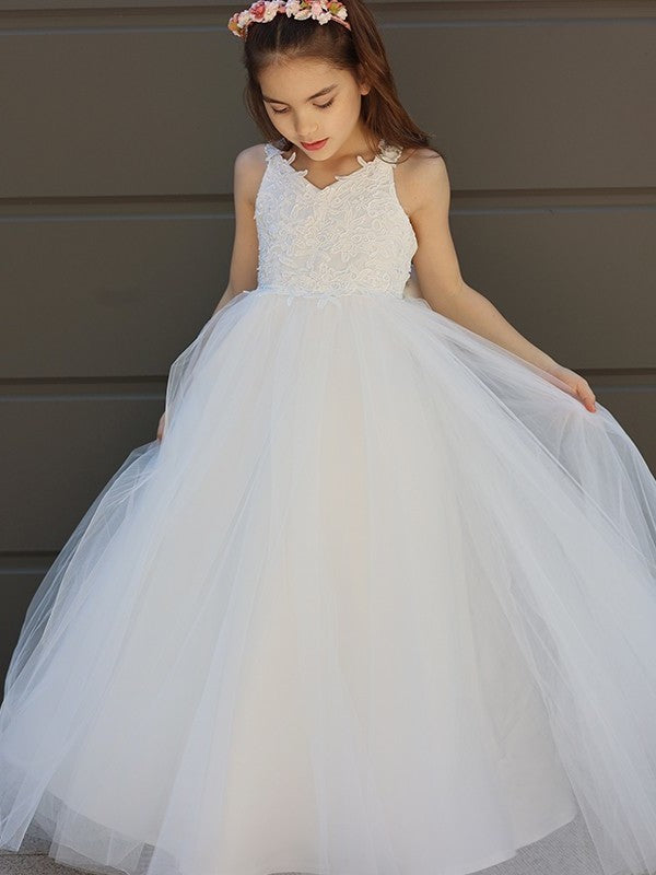 Bowknot A-Line/Princess Floor-Length Tulle Sleeveless Sweetheart Flower Girl Dresses