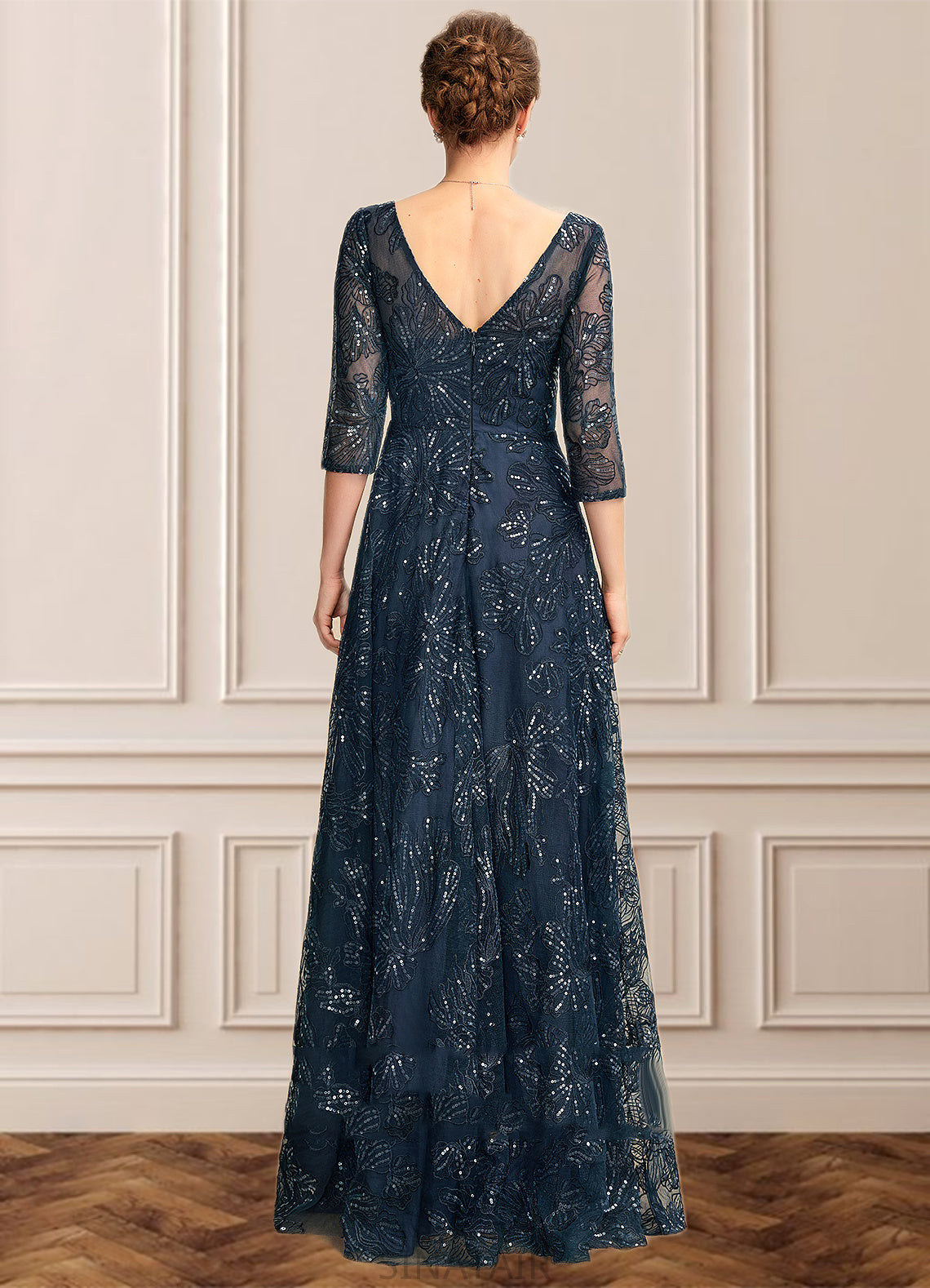 Josephine A-Line V-neck Floor-Length Lace Mother of the Bride Dress With Sequins DH126P0015015